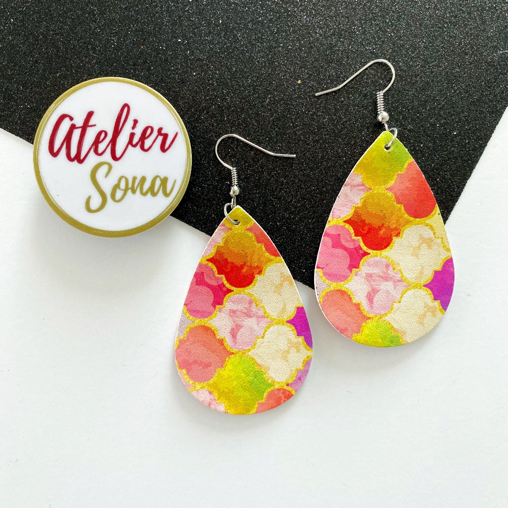 Moroccan Print Teardrop Earrings - Quatrefoil
